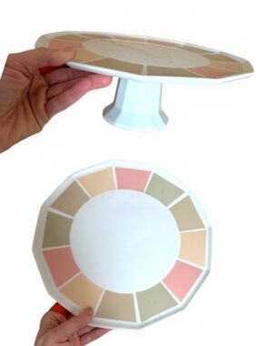 BETA TOSCANY Japanese ceramic cake stand octagonal Serving Plate 80s 90s Pastel